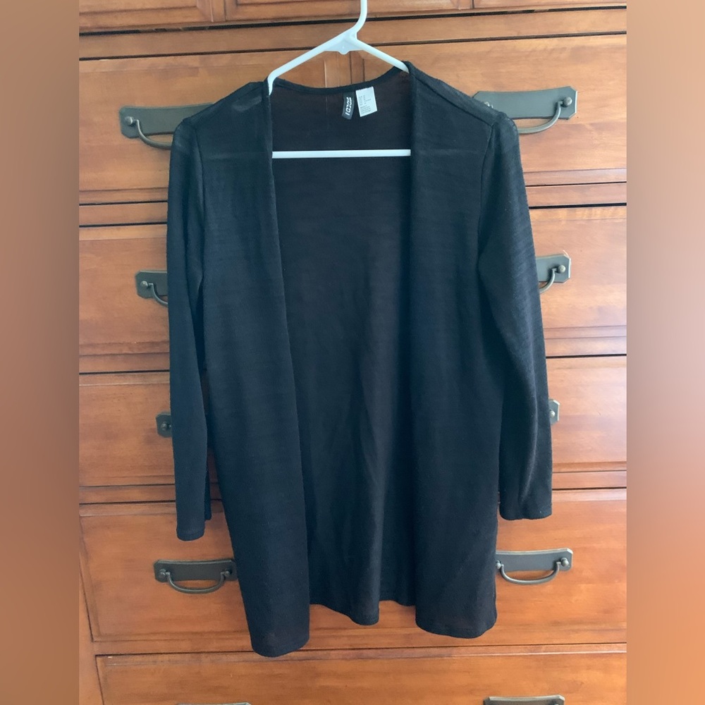 Sheer, black open cardigan